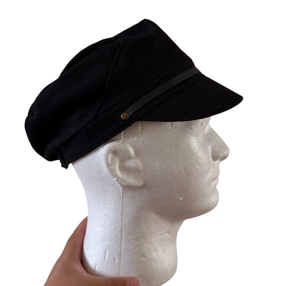 Nine West Black Wool Newsie Fisherman Cap OS Y2K 2000s